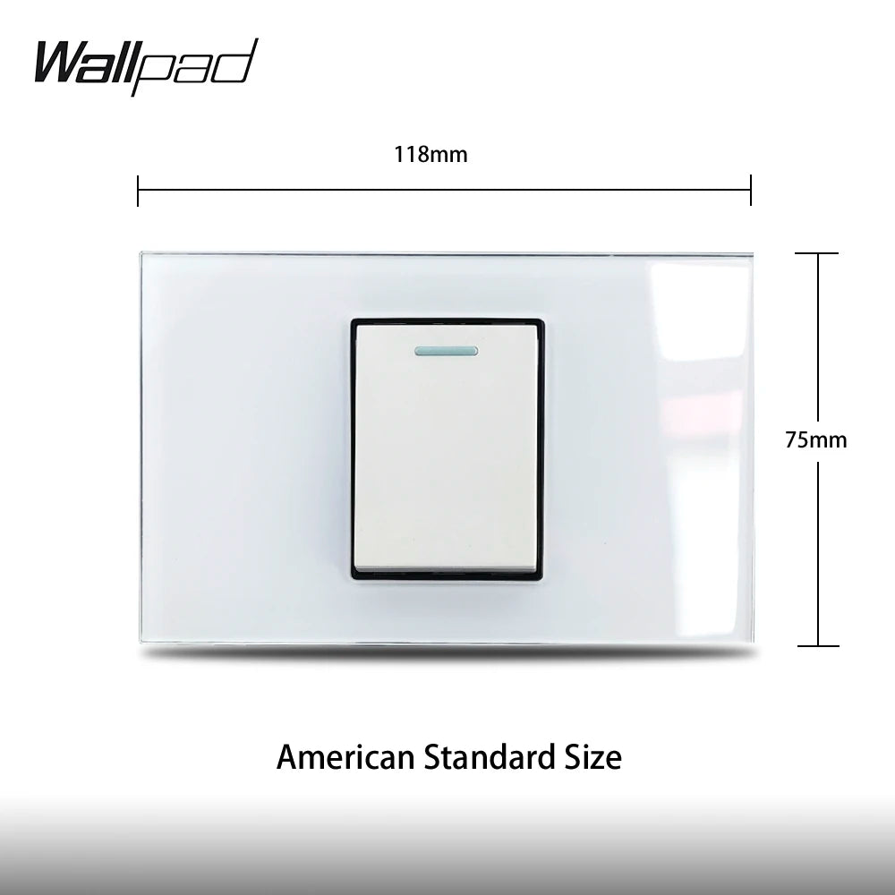 1 Gang AU US Push Button On Off Wall Switch Wallpad L3 White Glass Panel 118*75mm 1 2 Way Double Control Light Switch Plate 3M