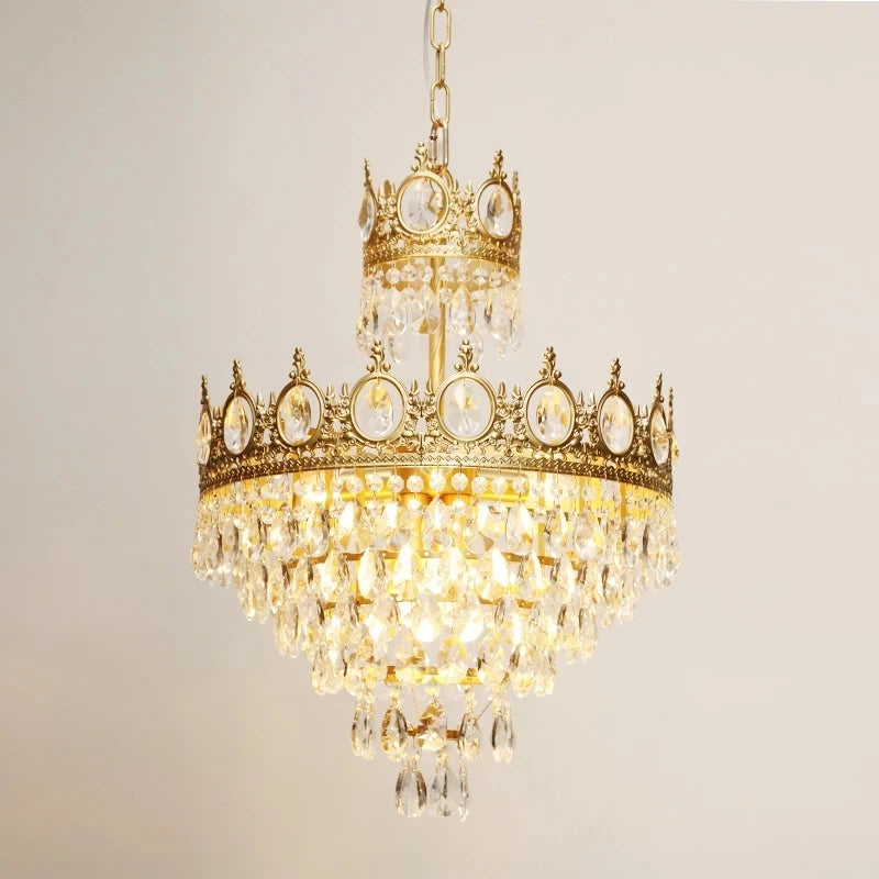 Modern Luxury Crystal Ceiling Lighting Medieval Palace Home Decor Living Dining Room Hotel LED Crown Gold Hang Light Chandelier
