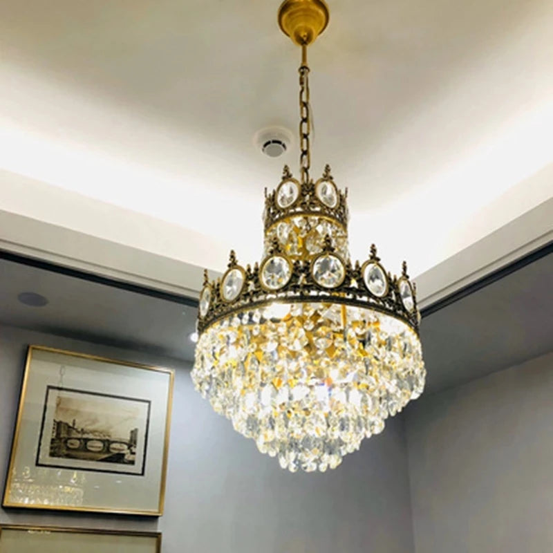 Modern Luxury Crystal Ceiling Lighting Medieval Palace Home Decor Living Dining Room Hotel LED Crown Gold Hang Light Chandelier