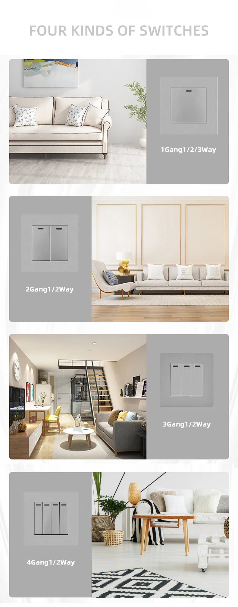 Avoir Home Improvement Wall Light Switch Plastic Panel Gray 1 2 3 4 Gang 1 2 Way Push Button Switches 86 Type Rocker Switch 220V