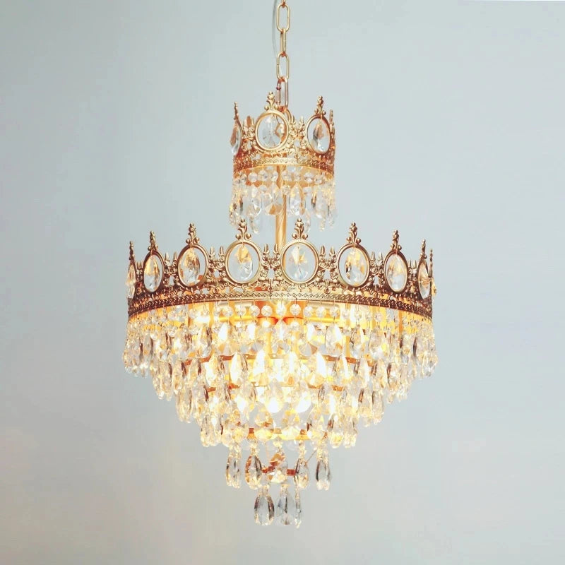 Modern Luxury Crystal Ceiling Lighting Medieval Palace Home Decor Living Dining Room Hotel LED Crown Gold Hang Light Chandelier