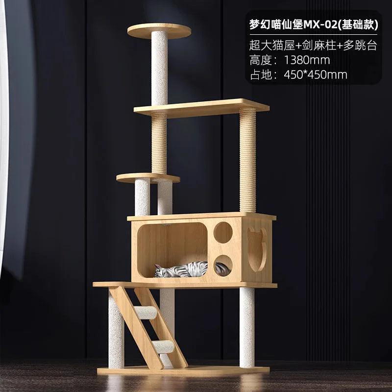 Cat climbing frame nest tree integrated box scratching column multi- jumping platform large space capsule