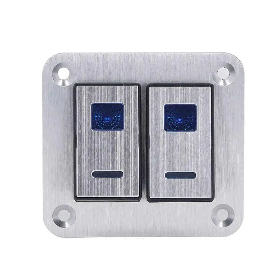 Rocker Switch Panel Blue LED Light 2 Gang On Off Switch Panel Pre Wired SPST Aluminum Alloy DC 12V-24V with DIY Sticker for rv