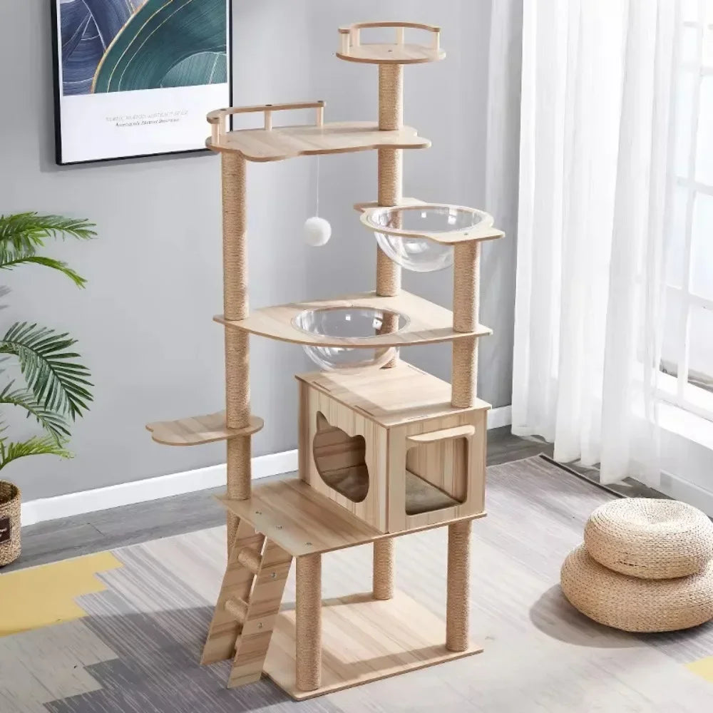 Solid Wood Cat Climbing Frame Household Cats Scratching Post Nest Four Seasons Big Cats Jumping Platform Large Cat Tree Cat Toy