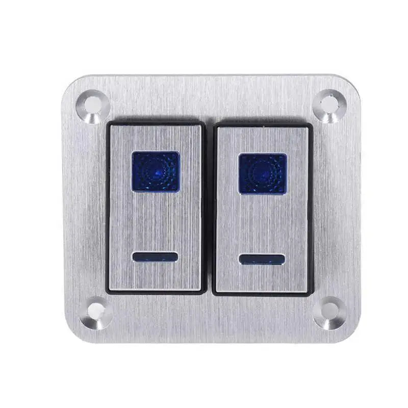 Rocker Switch Panel Blue LED Light 2 Gang On Off Switch Panel Pre Wired SPST Aluminum Alloy DC 12V-24V with DIY Sticker for rv