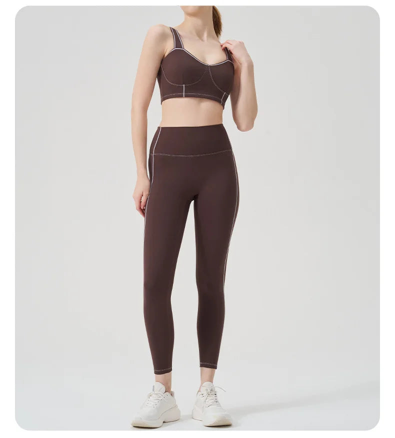 Yoga wear, a high-end sports solid-color high-elastic tight high-intensity sports set, women's fitness clothes suitable for gym