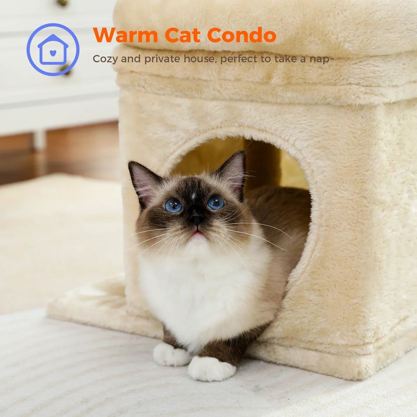 Cat Tree Cat Tower for Indoor Cats with Private Cozy Cat Condo Natural Sisal Scratching Posts and Plush Pom-pom for Small Cats