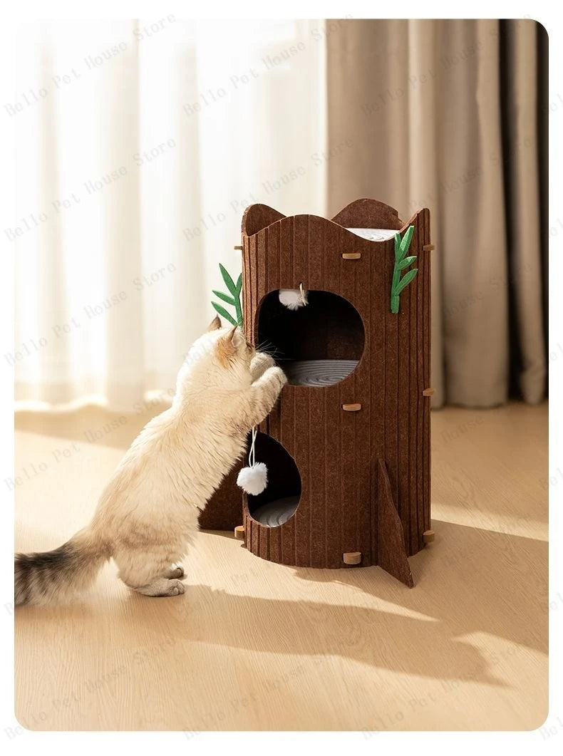 Multi-layer Tree Stump Cat Climbing Frame Small Sisal Bucket Felt Cat Nest Scratch-resistant Sisal Cat Tree Pet Toys
