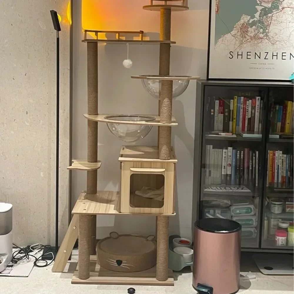 Solid Wood Cat Climbing Frame Household Cats Scratching Post Nest Four Seasons Big Cats Jumping Platform Large Cat Tree Cat Toy