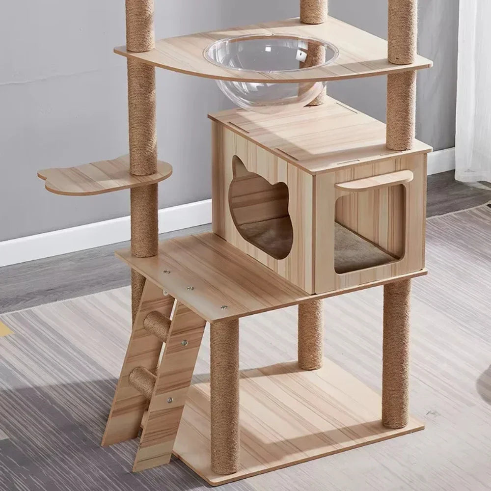Solid Wood Cat Climbing Frame Household Cats Scratching Post Nest Four Seasons Big Cats Jumping Platform Large Cat Tree Cat Toy