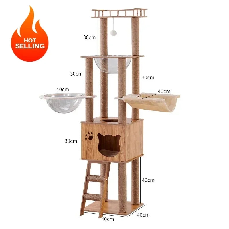 Solid Wood Cat Climbing Frame Household Cats Scratching Post Nest Four Seasons Big Cats Jumping Platform Large Cat Tree Cat Toy