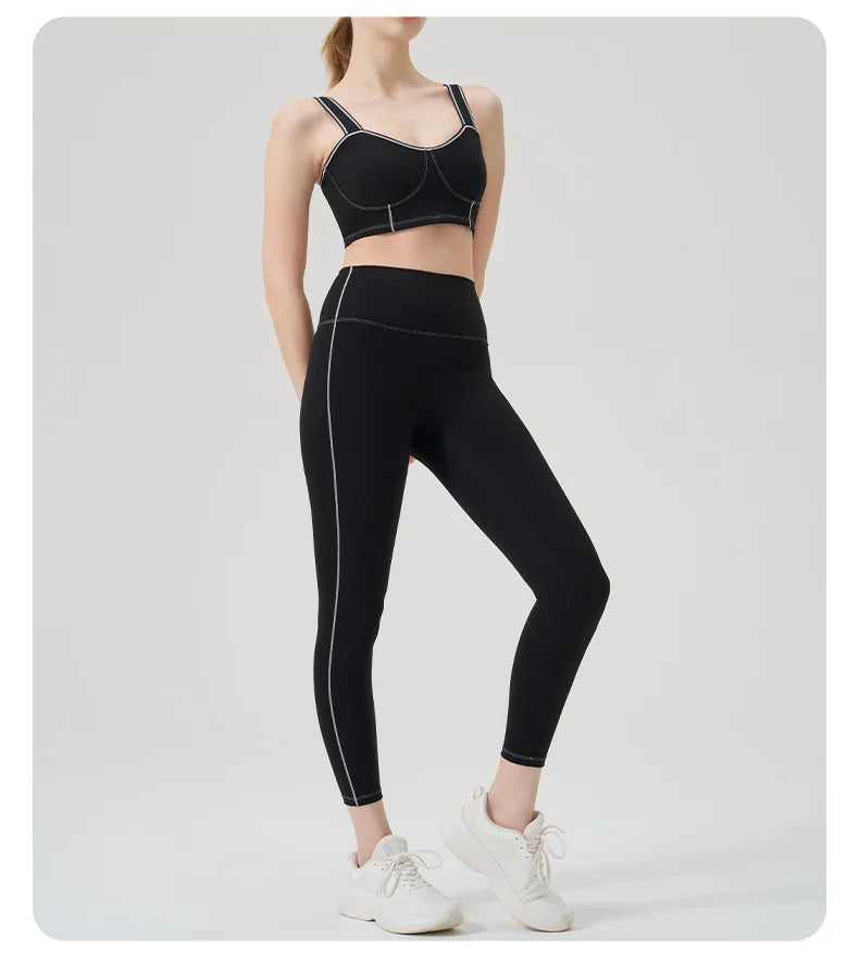 Yoga wear, a high-end sports solid-color high-elastic tight high-intensity sports set, women's fitness clothes suitable for gym