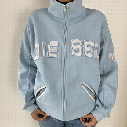 Embroidered Letter Zipper Sweatshirt