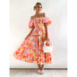 One-shoulder printed puffed-sleeve dress