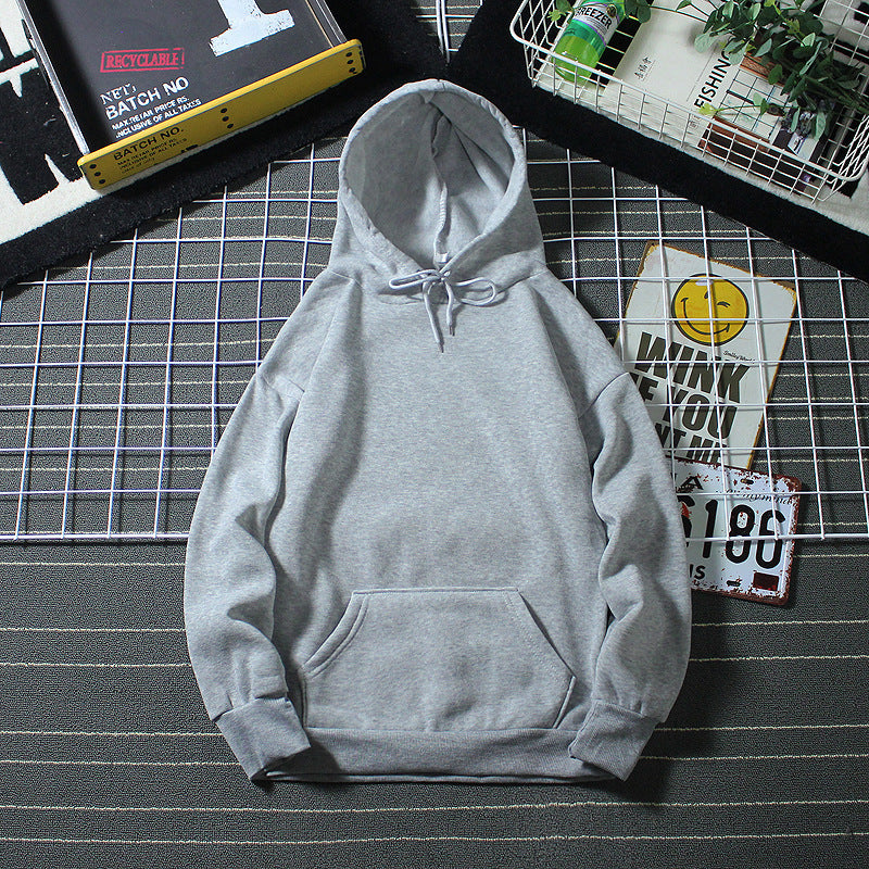 Fleece-Lined Solid Color Pullover Hoodie