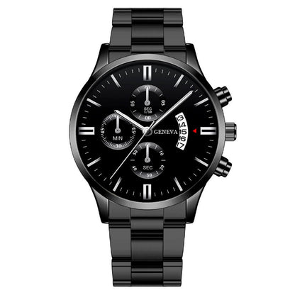 Men's Steel Band Watch Luminous Pointer Calendar Stone Hand English Watch Men's Advanced Sense Business Watch
