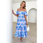 One-shoulder printed puffed-sleeve dress