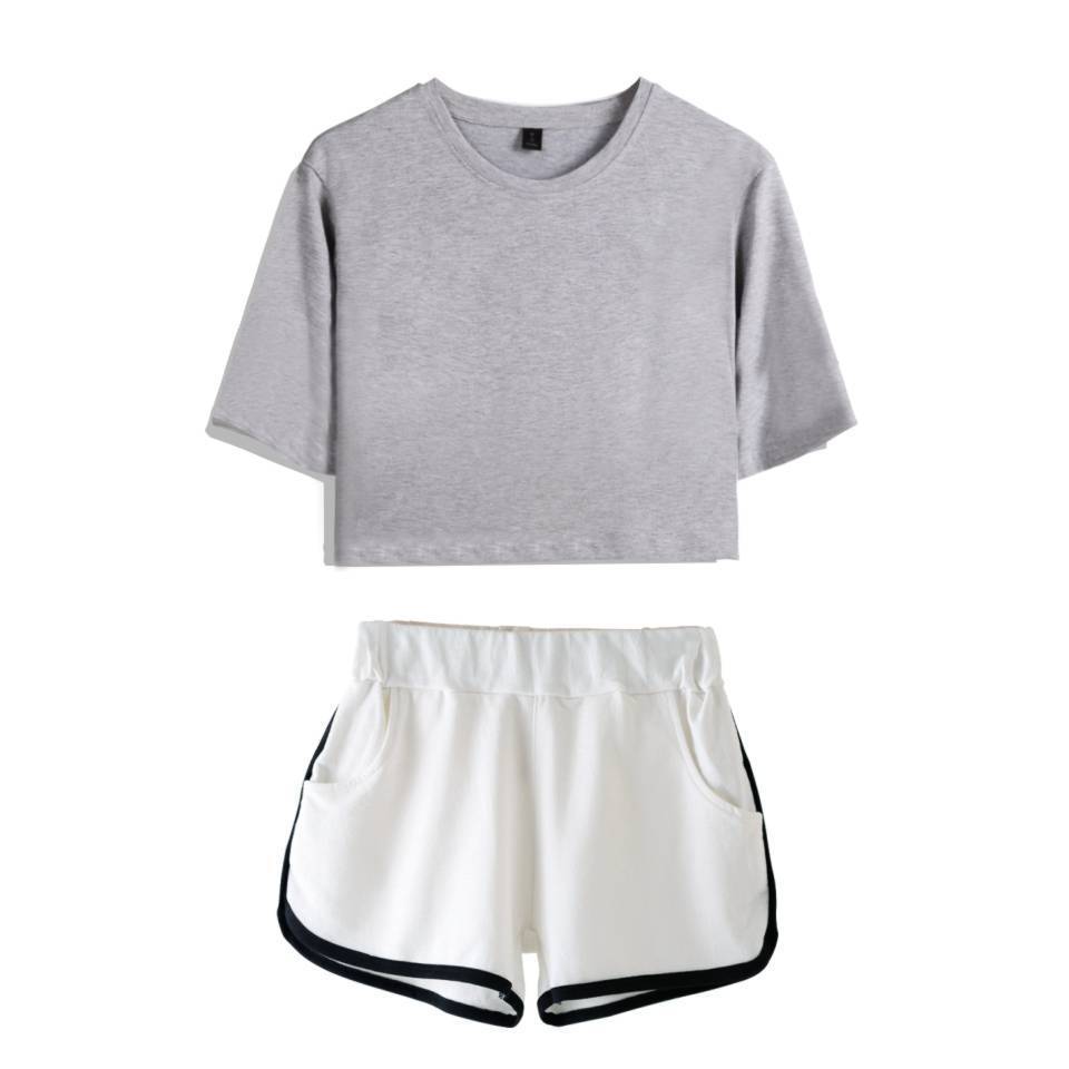 Summer Dance Costume Set Navel Short-sleeved T-shirt Solid Color Shorts Set
