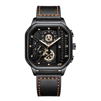 Square Men's Watch with Double-Layer Dial