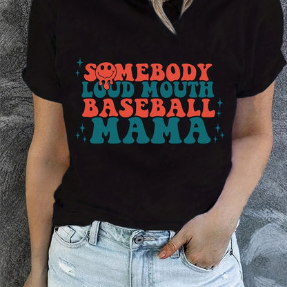 Blessed Grandma Print T-Shirt, Mother's Day Short Sleeve Crew Neck Casual Top For Spring & Summer, Women's Clothing