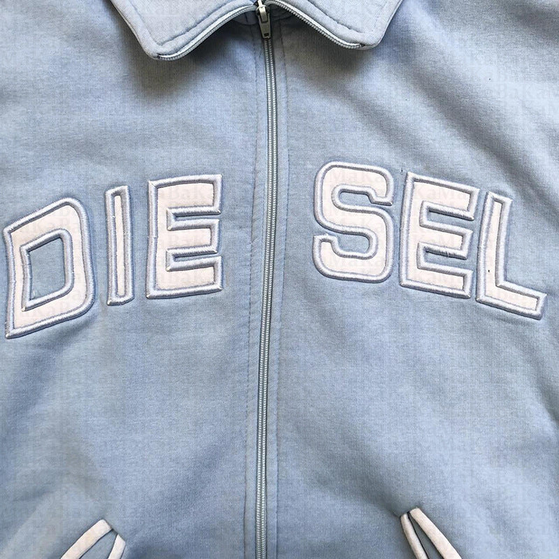 Embroidered Letter Zipper Sweatshirt