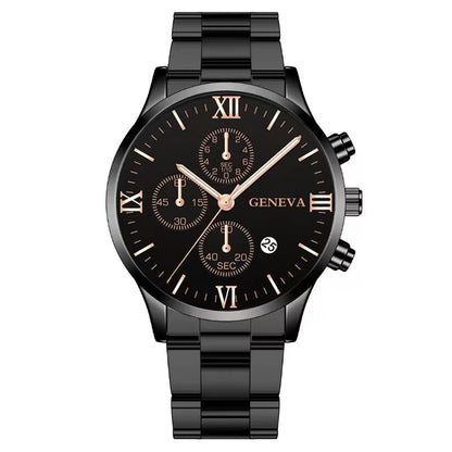 Men's Steel Band Watch Luminous Pointer Calendar Stone Hand English Watch Men's Advanced Sense Business Watch