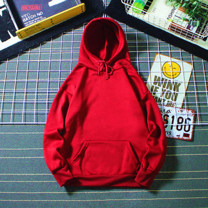 Fleece-Lined Solid Color Pullover Hoodie