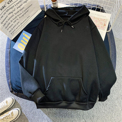 Fleece-Lined Solid Color Pullover Hoodie