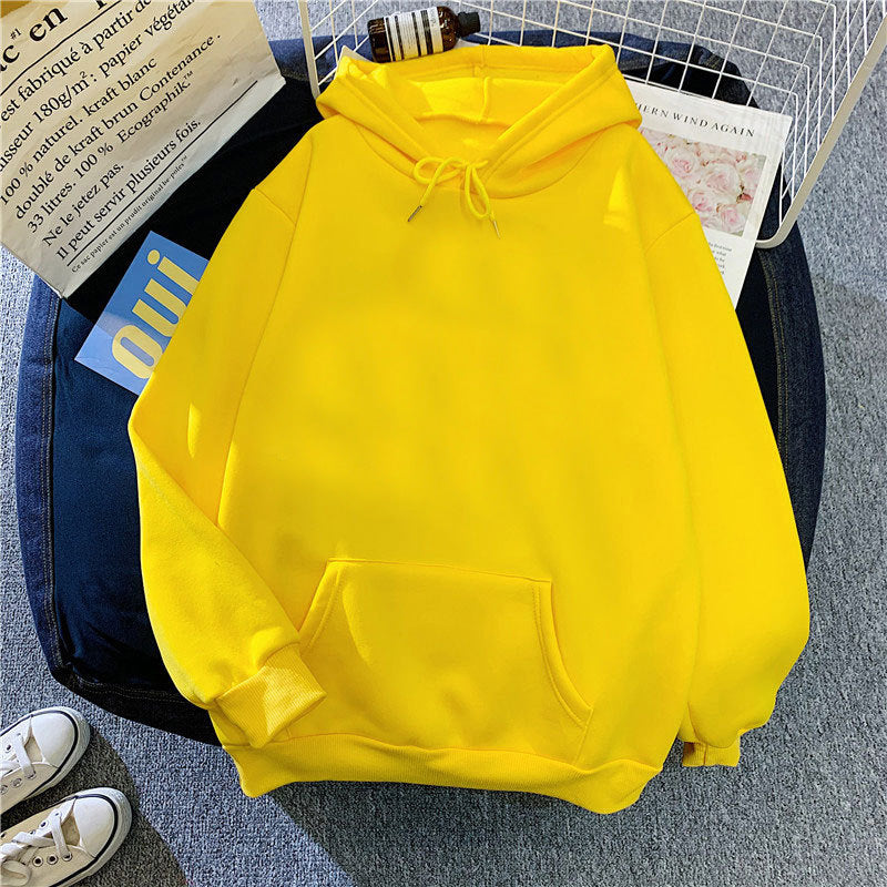 Fleece-Lined Solid Color Pullover Hoodie