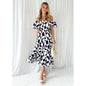 One-shoulder printed puffed-sleeve dress