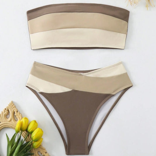 Sexy Plain Fabric Split Swimwear Bikini