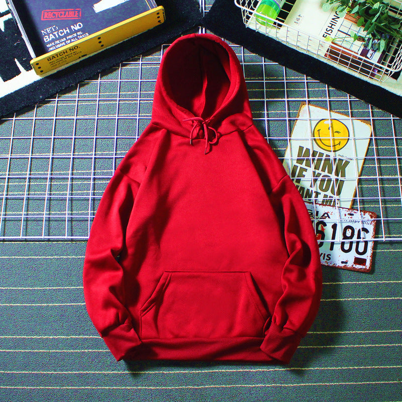 Fleece-Lined Solid Color Pullover Hoodie
