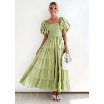 One-shoulder printed puffed-sleeve dress