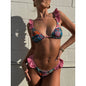 Sexy ruffled lace-up swimsuit thong two-piece set