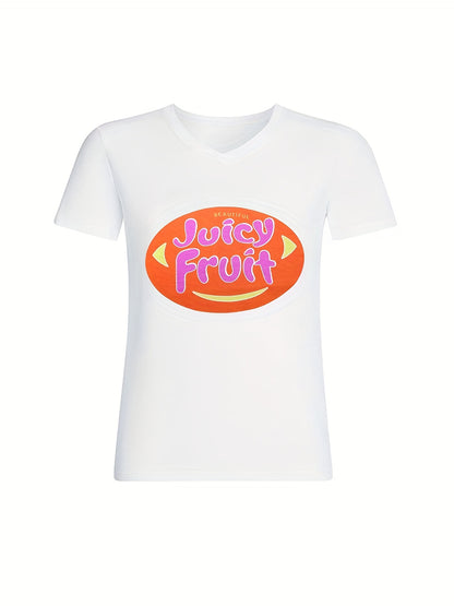 Letter Print Crew Neck T-Shirt, Casual Short Sleeve T-Shirt For Spring & Summer, Women's Clothing