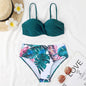 Women's High Waist Bikini Swimsuit with Steel Bracket - Sexy Leopard Print & Floral Design