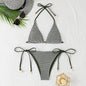 Cross-border 2025 foreign trade split bikini three-point hanging neck lace-up swimsuit fashion backless small chest gathered swimsuit
