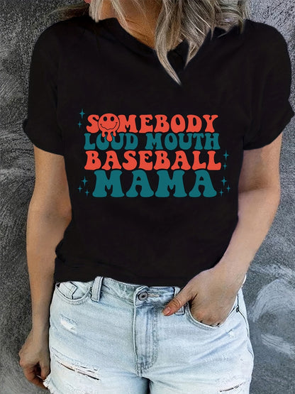 Blessed Grandma Print T-Shirt, Mother's Day Short Sleeve Crew Neck Casual Top For Spring & Summer, Women's Clothing