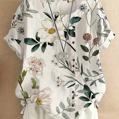 For Spring & Summer, Casual Short Sleeve Floral Print Crew Neck T-Shirt, Women's Clothing