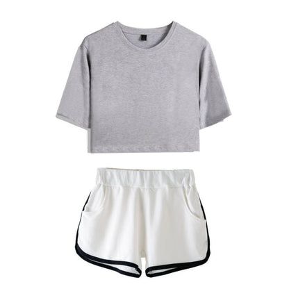 Summer Dance Costume Set Navel Short-sleeved T-shirt Solid Color Shorts Set