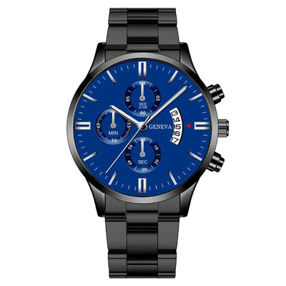 Men's Steel Band Watch Luminous Pointer Calendar Stone Hand English Watch Men's Advanced Sense Business Watch
