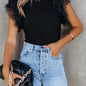Polka Dot Ruffle Hem Mesh T-Shirt, Casual Crew Neck Short Sleeve T-Shirt For Spring & Summer, Women's Clothing