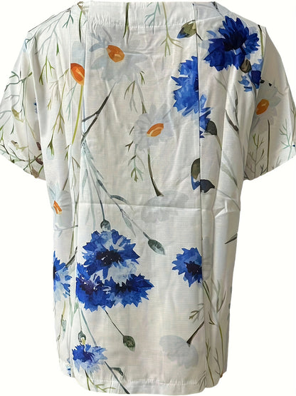 For Spring & Summer, Casual Short Sleeve Floral Print Crew Neck T-Shirt, Women's Clothing