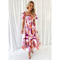 One-shoulder printed puffed-sleeve dress