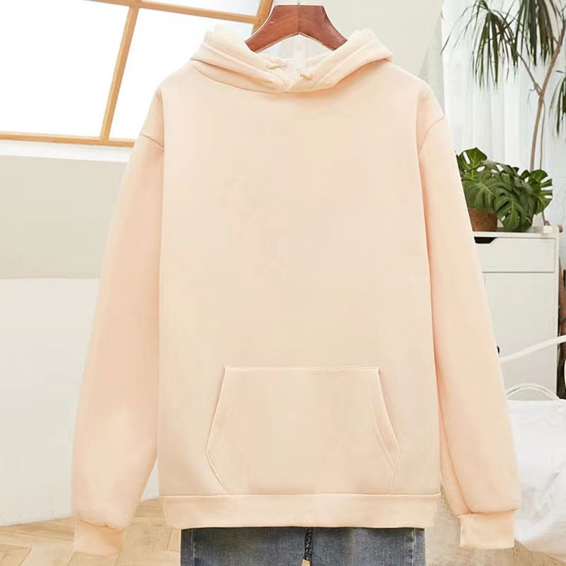 Fleece-Lined Solid Color Pullover Hoodie
