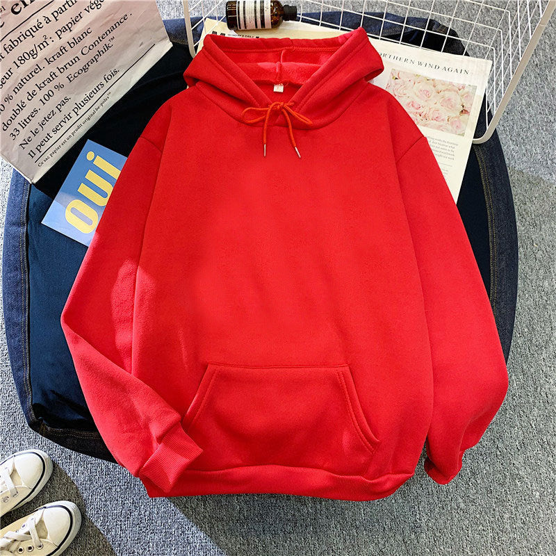 Fleece-Lined Solid Color Pullover Hoodie