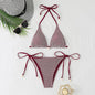 Cross-border 2025 foreign trade split bikini three-point hanging neck lace-up swimsuit fashion backless small chest gathered swimsuit
