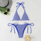 Cross-border 2025 foreign trade split bikini three-point hanging neck lace-up swimsuit fashion backless small chest gathered swimsuit