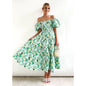 One-shoulder printed puffed-sleeve dress