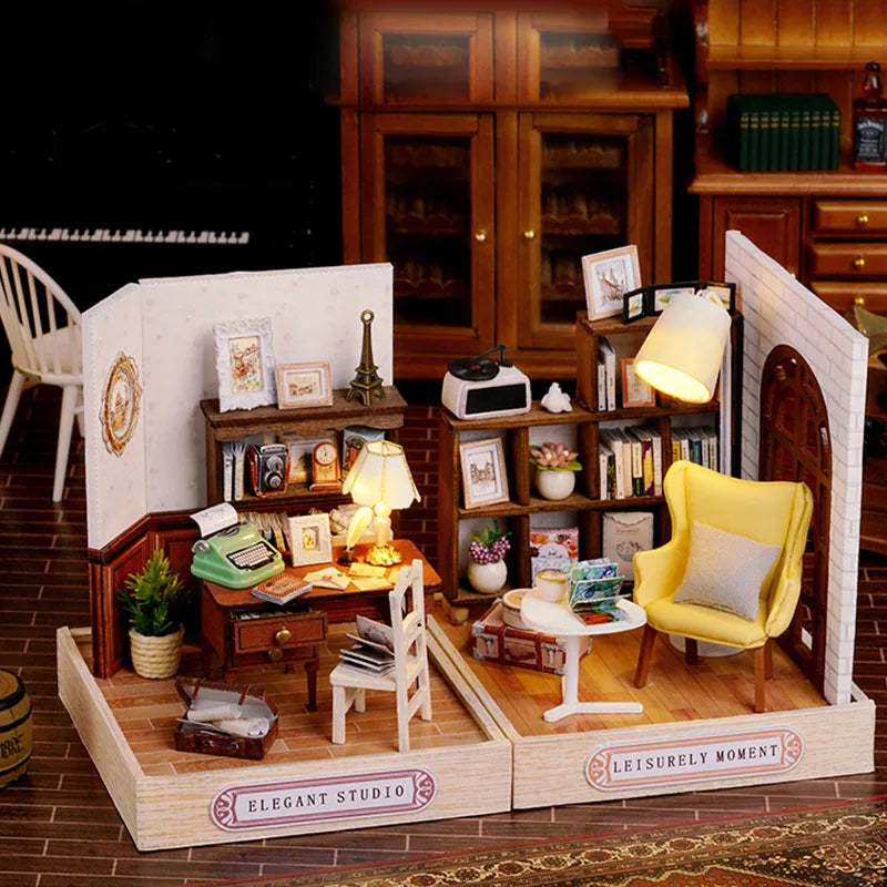 Kids Wooden Miniature Dollhouses Kit Gift Toys Roombox Doll House Furniture Box Theatre Toy For Children Birthday